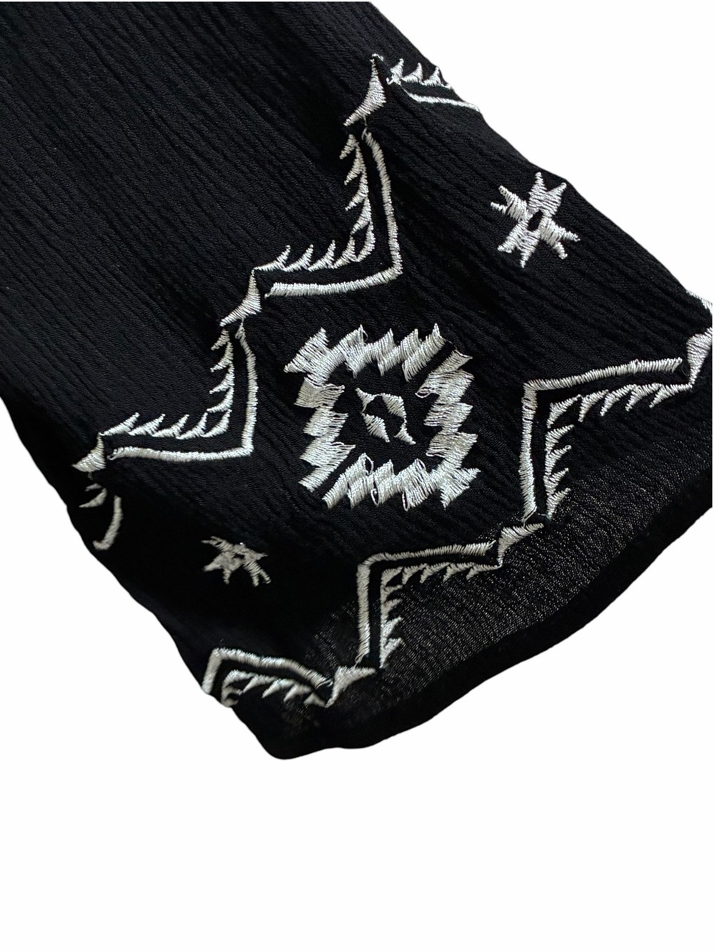 Black Embroidered Kimono Cardigan Women M Boho Festival Duster Rayon Tassel Open - Picture 4 of 10